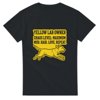 Load image into Gallery viewer, Black - Yellow Lab Chaos Level tee, plain front view on white
