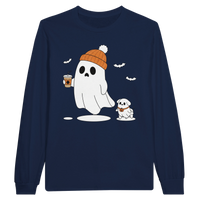 Load image into Gallery viewer, Navy - Ghost Walking Ghost Dog long sleeve tee, plain front view on white
