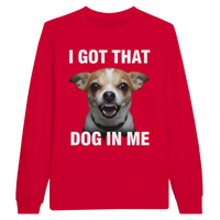 Load image into Gallery viewer, Red - I Got That Dog In Me long sleeve tee, plain front view on white
