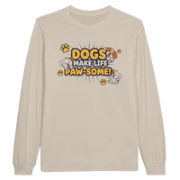 Load image into Gallery viewer, Sand - Dogs Make Life Paw-some long sleeve tee, plain front view on white
