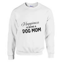 Load image into Gallery viewer, White - Happiness Is Being a Dog Mom sweatshirt, plain front view on white

