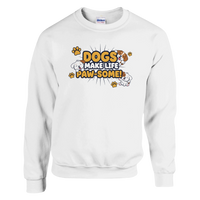 Load image into Gallery viewer, White - Dogs Make Life Paw-some sweatshirt, plain front view on white
