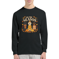 Load image into Gallery viewer, Black - Tis the Season Fall Labs long sleeve tee, worn by a man, plain light background
