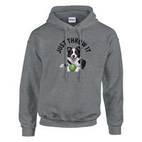 Load image into Gallery viewer, Sport Grey - Just Throw It Border Collie hoodie, plain front view on white
