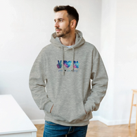 Load image into Gallery viewer, Ash - Peace Love Dogs hoodie, worn by man by sunny window
