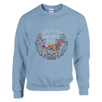 Load image into Gallery viewer, Light Blue - Just A Girl Who Loves Dogs sweatshirt, plain front view on white
