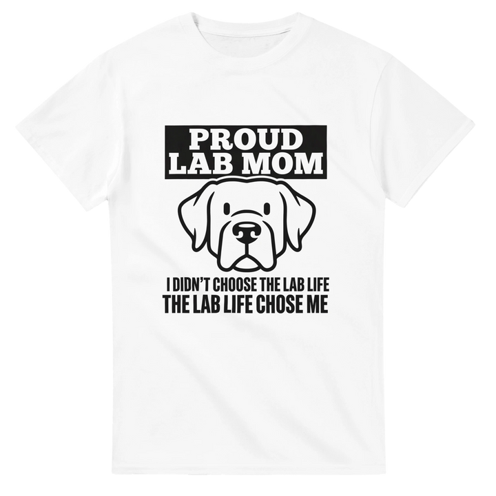 White - Proud Lab Mom tee, plain front view on white