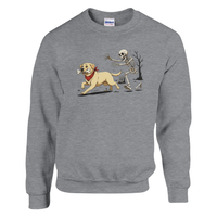 Load image into Gallery viewer, Graphite Heather - Dog Stealing Bone Halloween sweatshirt, plain front view on white
