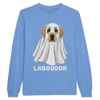 Load image into Gallery viewer, Carolina Blue - Laboodor Halloween long sleeve tee, plain front view on white

