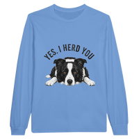 Load image into Gallery viewer, Carolina Blue - Yes I Herd You Border Collie long sleeve tee, plain front view on white
