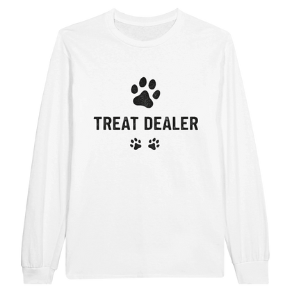 White - Treat Dealer long sleeve tee, plain front view on white