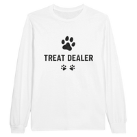 Load image into Gallery viewer, White - Treat Dealer long sleeve tee, plain front view on white
