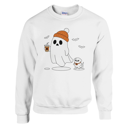 White - Ghost Walking Ghost Dog sweatshirt, plain front view on white