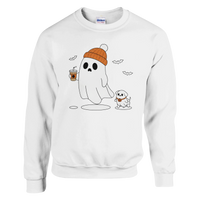 Load image into Gallery viewer, White - Ghost Walking Ghost Dog sweatshirt, plain front view on white
