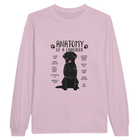 Load image into Gallery viewer, Light Pink - Anatomy of a Black Lab long sleeve tee, plain front view on white
