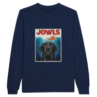 Load image into Gallery viewer, Navy - Jowls Black Lab long sleeve tee, plain front view on white
