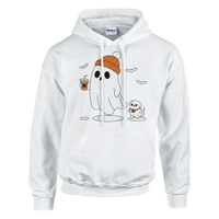 Load image into Gallery viewer, White - Ghost Walking Ghost Dog hoodie, plain front view on white
