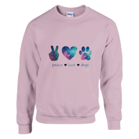 Load image into Gallery viewer, Light Pink - Peace Love Dogs sweatshirt, plain front view on white
