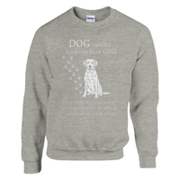 Load image into Gallery viewer, Ash - Dog Spelled Backwards Is God sweatshirt, plain front view on white
