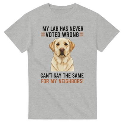 Ash - My Lab Has Never Voted Wrong tee, plain front view on white