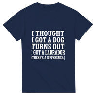 Load image into Gallery viewer, Navy - I Thought I Got a Dog tee, plain front view on white
