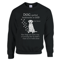 Load image into Gallery viewer, Black - Dog Spelled Backwards Is God sweatshirt, plain front view on white
