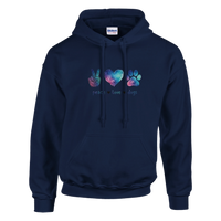 Load image into Gallery viewer, Navy - Peace Love Dogs hoodie, plain front view on white
