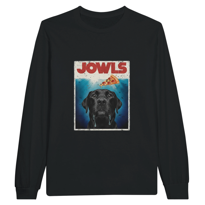 Black - Jowls Black Lab long sleeve tee, plain front view on white