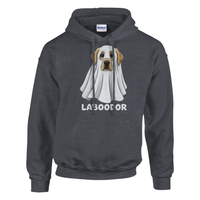 Load image into Gallery viewer, Dark Heather - Laboodor Halloween hoodie, plain front view on white

