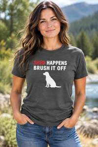 Load image into Gallery viewer, Graphite - Shed Happens tee, being worn
