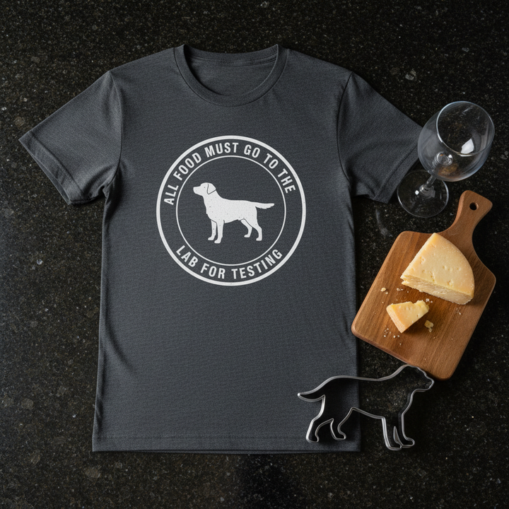 Gray - All Food Must Go To The Lab For Testing tee, flat lay