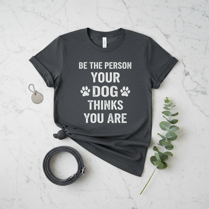 Gray - Be The Person Your Dog Thinks You Are tee, flat lay