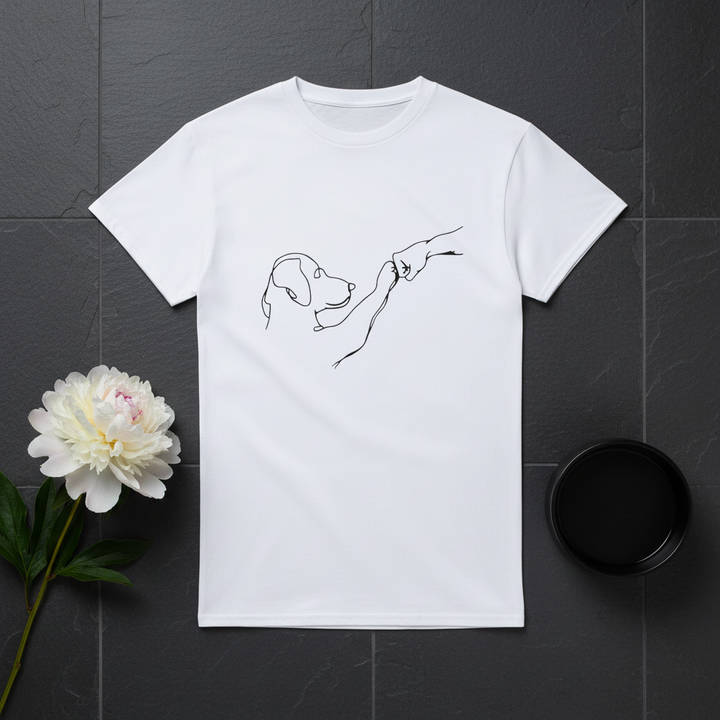 White - Dog Fist Bump tee, flat lay